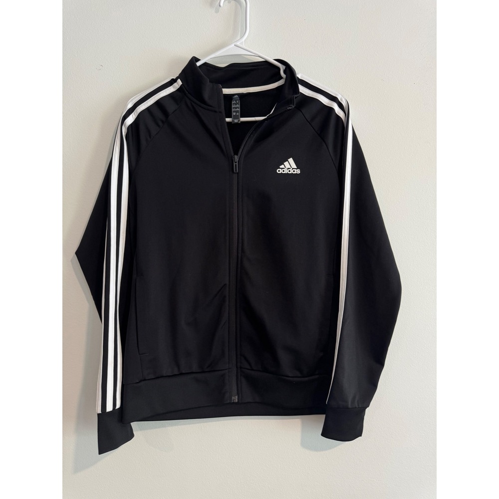 Adidas Primegreen Track Jacket Womens Medium Black‎ White 3-Stripe Full Zip